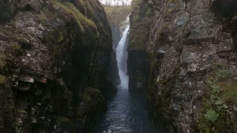 Silverfallet waterwall and gorge in Björkliden, Swedish lapland Stock Footage 203889953