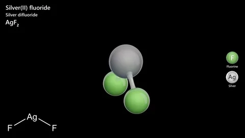 Silver(II) Fluoride. 3D model of a molecule. AgF2. Black background. 3D render Stock Footage 292112188