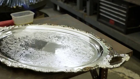 Silversmith decorating a salver Stock-Footage 83400359