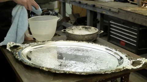 Silversmith working on a salver Stock Footage 83400380