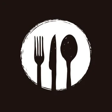 Silverware black icon, fork spoon and knife in doodle style Stock Illustration