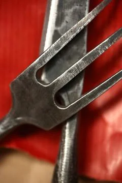 Silverware, decoration, dinner concept. on the surface covered with brown and Foto stock