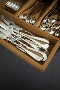 Silverware in a drawer Stock Photos