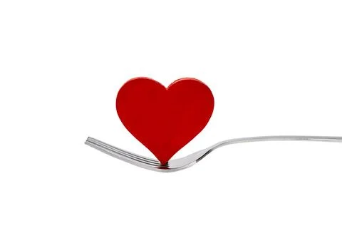 Silverware of fork with a red heart Stock Photos