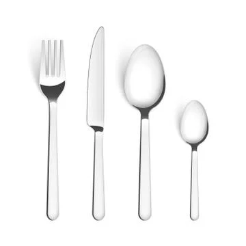 Silverware fork spoon cutlery isolated vector metal set. Knife silver steel Stock Illustration