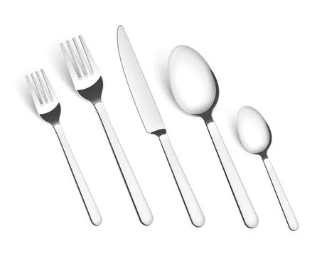 Silverware fork spoon cutlery isolated vector metal set. Knife silver steel Stock Illustration