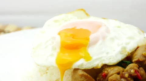 Silverware impale fried egg, Fried Rice Pork and fried egg 스톡 동영상 67463345