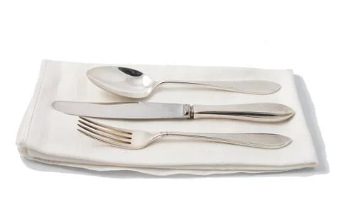 Silverware on napkin Stock-Fotos