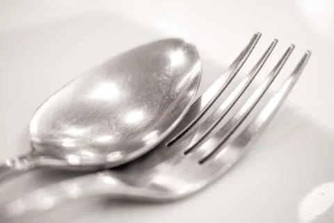 Silverware Spoon and Fork utensil for meal equipment on white Stock Photos