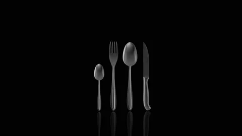 Silverware turns on itself 3d animation Video stock 238558101