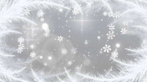 Silvery background with frost patterns, snowflakes and glowing particles Stock Footage 83697682