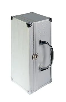 Silvery suitcase. (isolated) Stock Photos