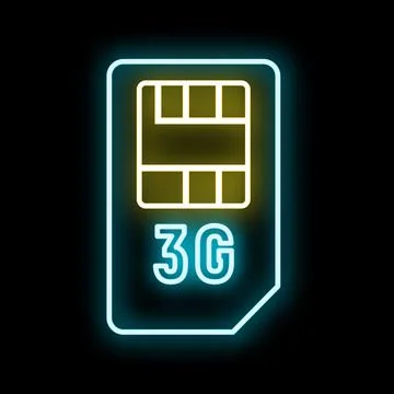 Sim card 3g cellular neon sign glowing Stock Illustration