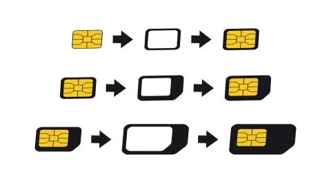 SIM card adapters icon set. eSIM to Nano, Nano to Micro, Micro to Normal sim Stock Illustration