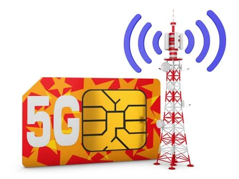 Sim card and telecommunication tower Stock Illustration