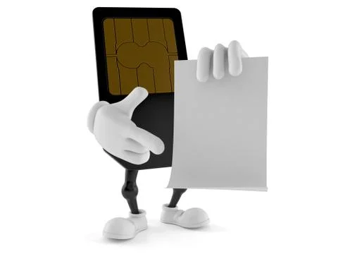 SIM card character with blank sheet of paper Stock Illustration