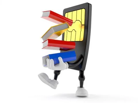 SIM card character carrying stack of books Illustrazione stock
