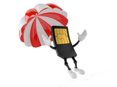SIM card character with parachute Stock Illustration