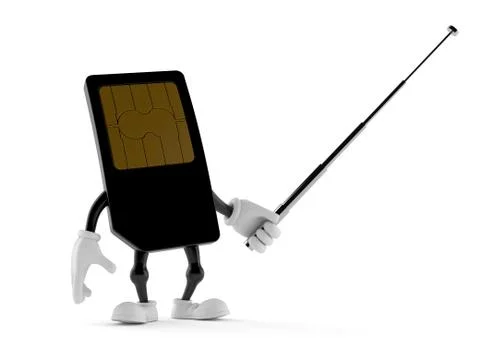 SIM card character with pointer stick Illustrazione stock