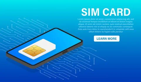 Sim Card Chip on blue background. Vector template. Communication icon symbol. Illustrazione stock