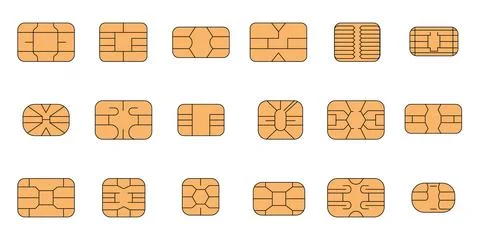 Sim card chips. Computer microchips, isolated memory or credit cards details Stock Illustration