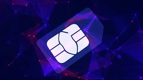 Sim card composited with digitally networked plexus environment. Stock Illustration