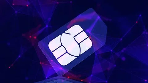 Sim card composited with digitally networked plexus environment. Stock Illustration