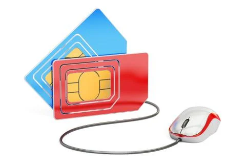 Sim card with computer mouse, online tech support and service from mobile o.. Stock Illustration