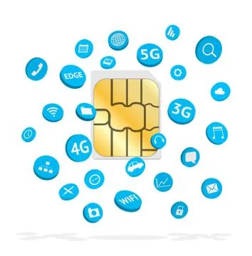 Sim card with connection apps icon floating Stock Illustration