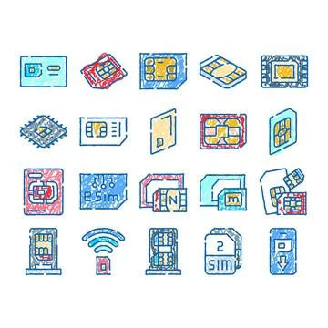 Sim card evolution and digital communication technology icons 스톡 일러스트