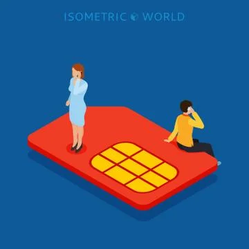 SIM card flat isometric concept Stock Illustration