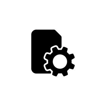 SIM card with a gear icon, representing mobile technology and settings. Black Stock Illustration