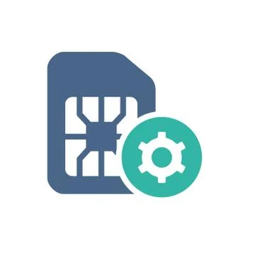 SIM card with gear wheel flat icon. Mobile slot, technical phone card symbol Stock Illustration
