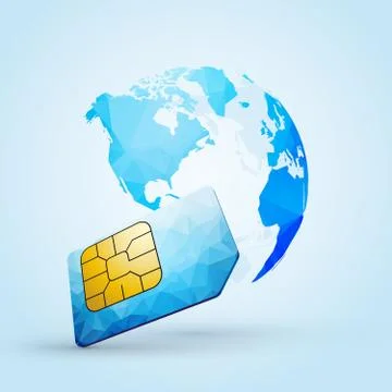 Sim card global communication planet earth America Ilustración de archivo