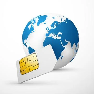 Sim card global communication planet earth Illustrazione stock