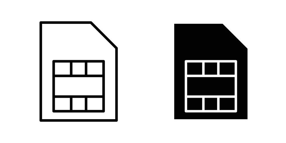 Sim card icon drawing lines. Silhouette style vector bundle Stock Illustration