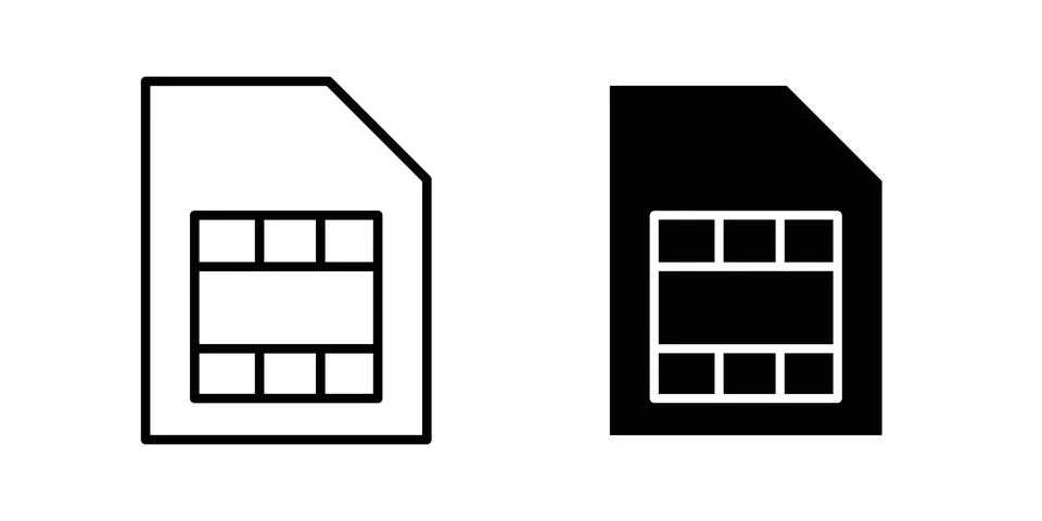 Sim card icon drawing lines. Silhouette style vector bundle Stock Illustration