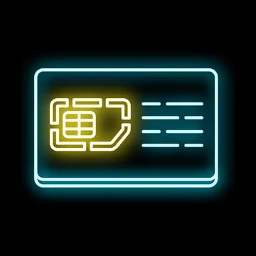 Sim card icon glowing with neon light Illustrazione stock