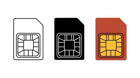 SIM Card Icon Set With Outline Dark Mode and Color Variations for Mobile Tech 스톡 일러스트