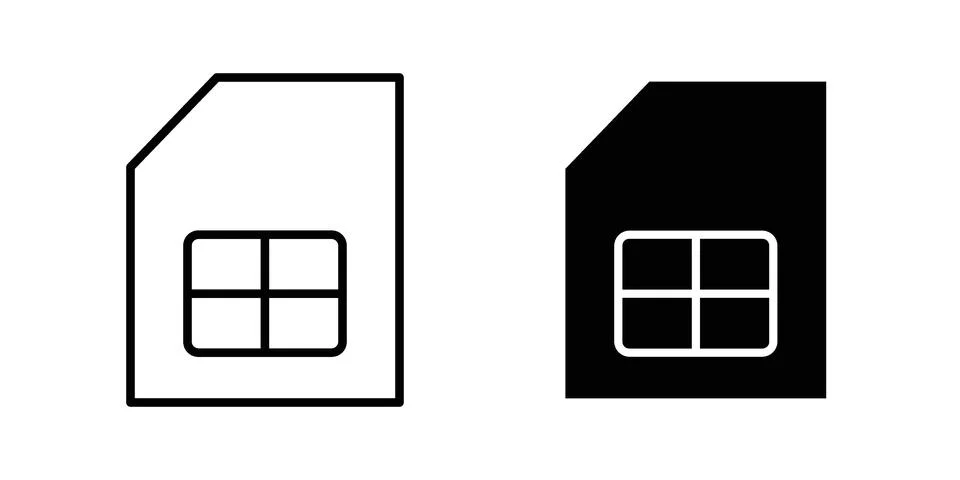 Sim card icon silhouette vector set. thin line pack Stock Illustration