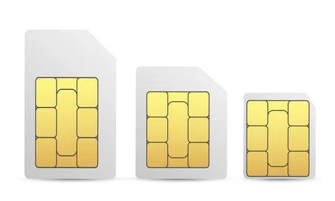 SIM card isolated set with mini, micro, and nano mobile sim chip icons in clean Stock Illustration