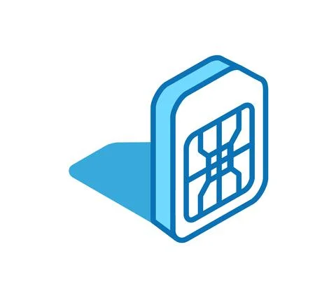 SIM card isometric icon. Mobile slot, technical phone card 3D line symbol. Stockillustratie