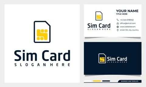Sim card line icon, logo outline vector sign with business card template Illustrazione stock