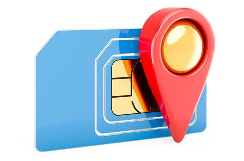 Sim card with map pointer. 3D rendering Stock Illustration