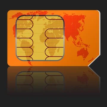 Sim card with a map of the world. Stock Illustration