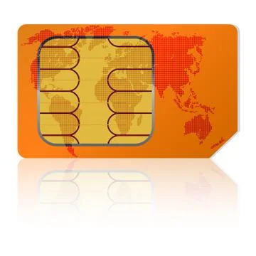 Sim card with a map of the world. Stock Illustration