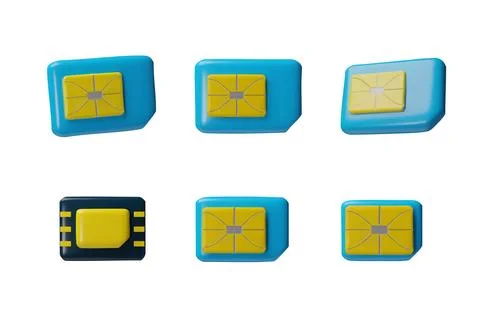 Sim card, microchip 3D vector icons set, GSM wireless equipment for mobile phone Stock Illustration