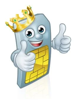 Sim Card Mobile Phone King Thumbs Up Mascot Ilustração Stock