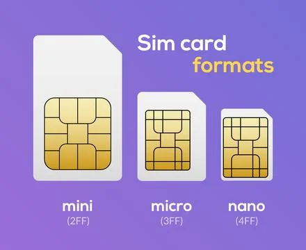 Sim card nano chip, micro simcard isolated mini size vector icon Stock Illustration