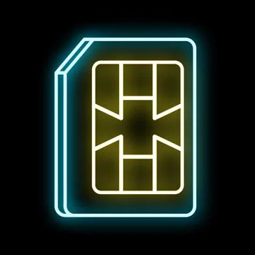 Sim card neon icon representing mobile communication technology Stock Illustration